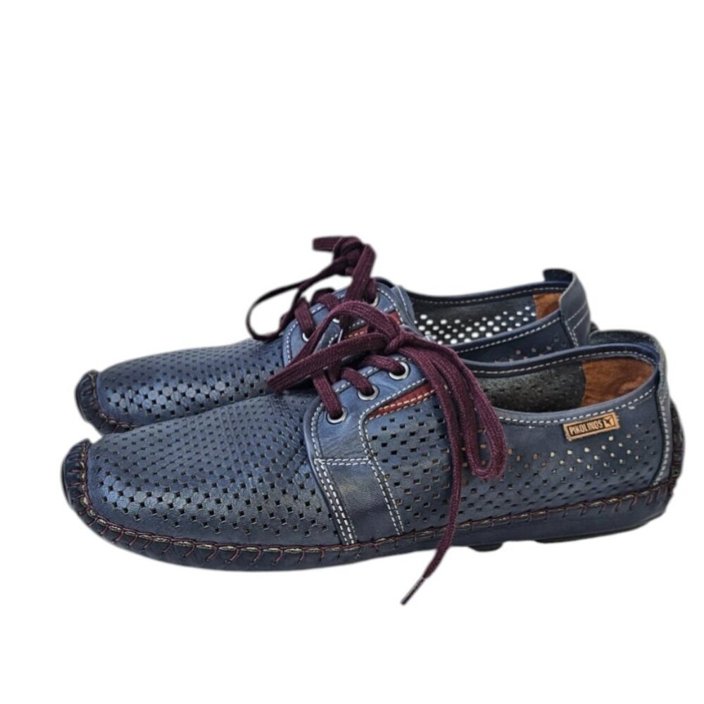 Pikolinos Mens Jerez Perforated Lace Up Leather Sneakers in Blue Azul, Size 41/8